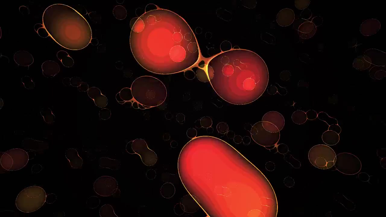 Abstract Motion Background with Floating Glowing Red and Orange Spheres