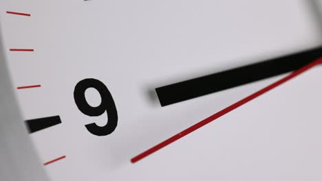 el gran reloj de pared blanco marcó la hora para las nueve. el minutero rojo sigue funcionando. película de lapso de tiempo.