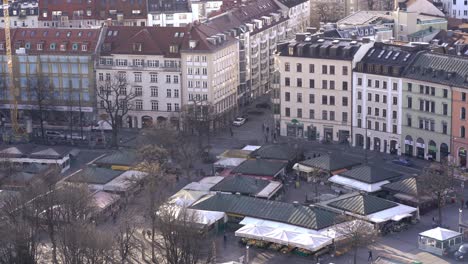 aerial view of famous munich so called "viktualienmarkt". it is a food market with local farmers right in downtown munich.