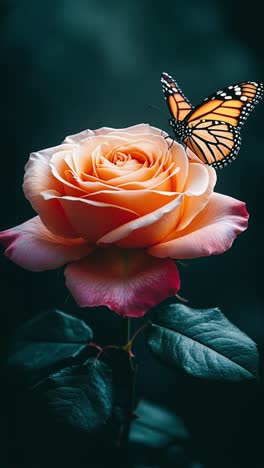 beautiful orange rose with monarch butterfly