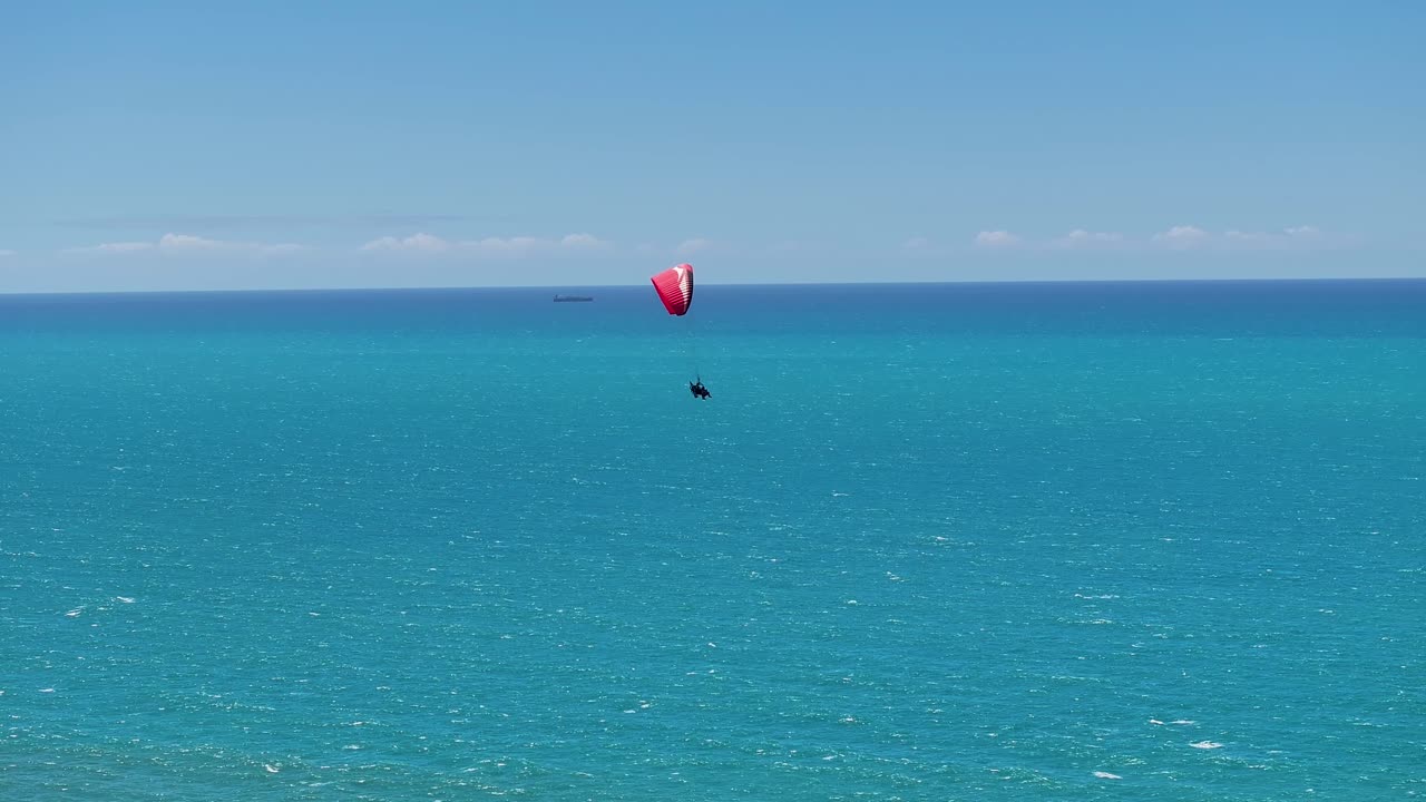 Paraglider In Fortaleza Ceara Brazil. Idyllic Beach. Nature Landscape. Ceara Brazil. Tourism Background. Paraglider In Fortaleza Ceara Brazil. Future Beach