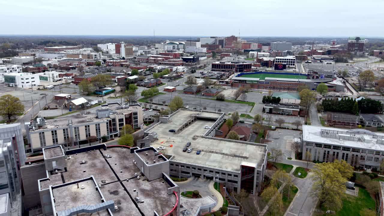 aerial panning the city of high point nc, north carolina