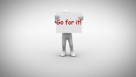 white character holding sign saying go for it