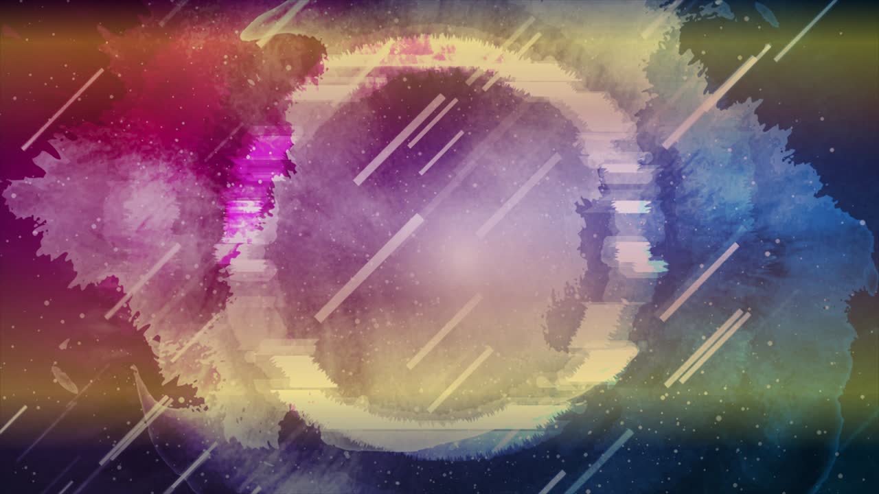 Glitch laser neon circle on grunge sky background video animation