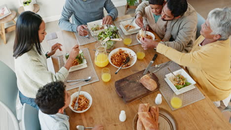 food, big family and eating together from above