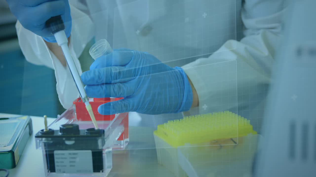 animación del procesamiento de datos sobre el científico en el laboratorio