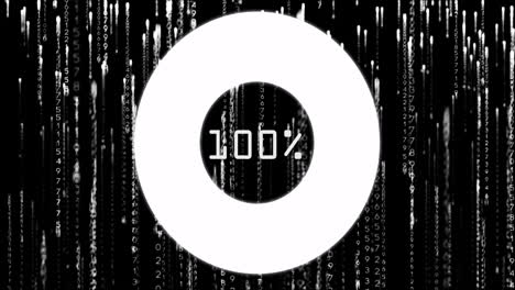 100% text animation over falling binary code on black background