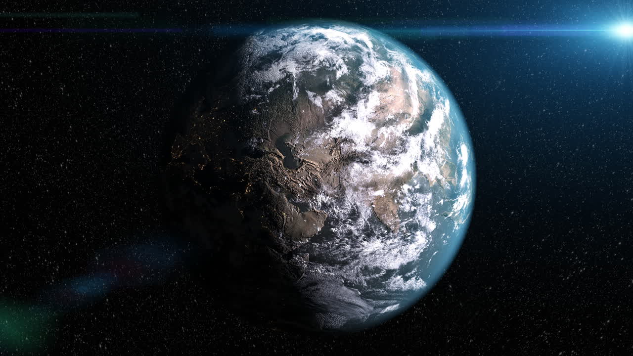 vista frontal de la tierra desde el espacio con nubes y masas terrestres