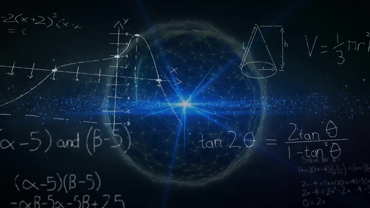 Globe shifting while core starburst emitting flare, chalk equations drawing, visualizing math