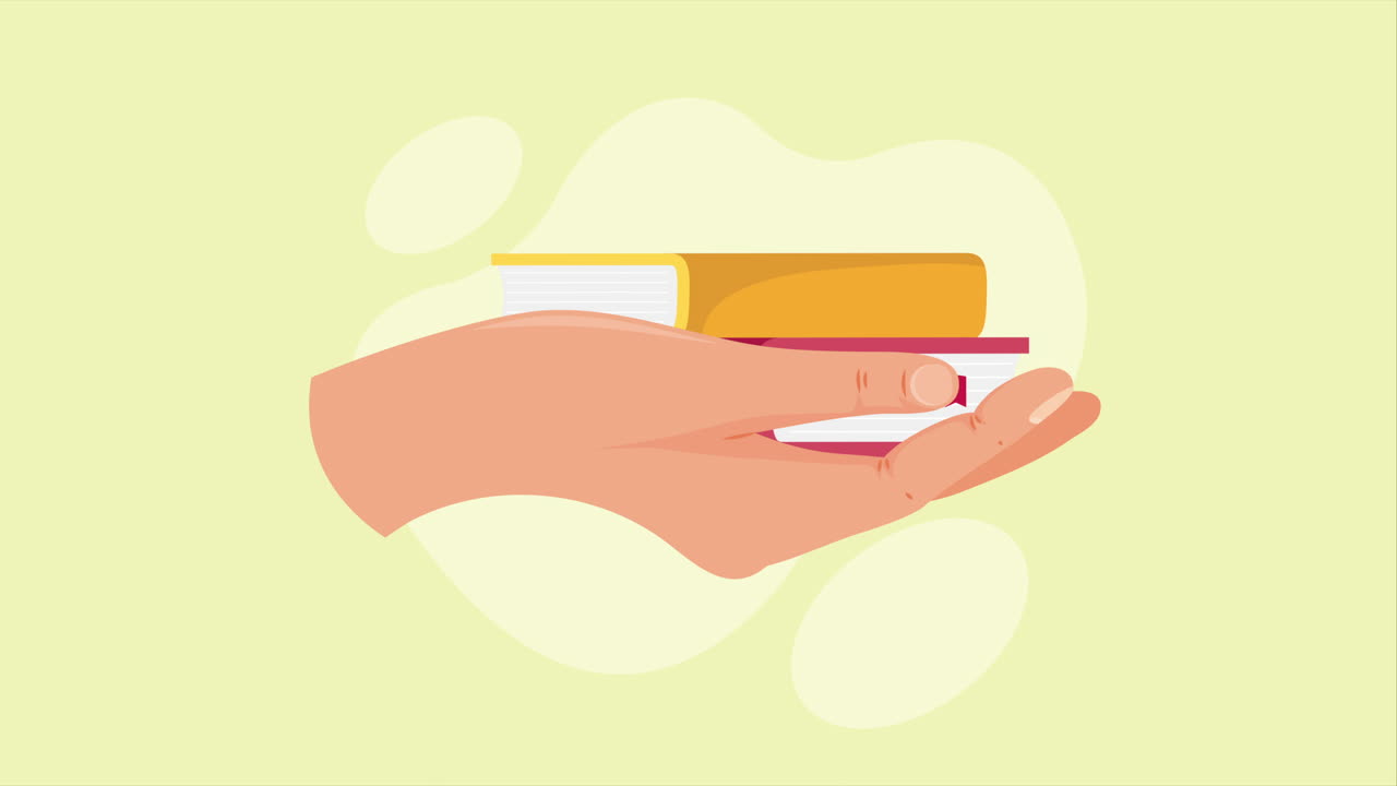 손으로 무더기를 들어 올리는 교과서 애니메이션