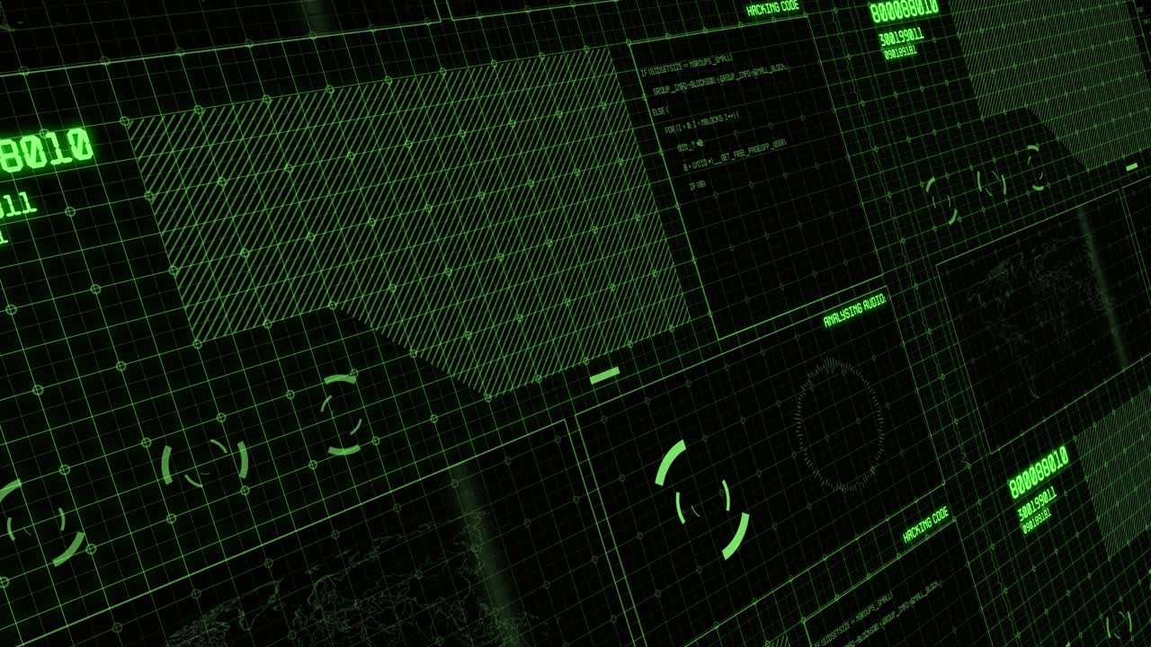 HUD Futuristic 4K UI Interface. Monochromatic visual display: aerial recon, graphs, readouts, indicators .