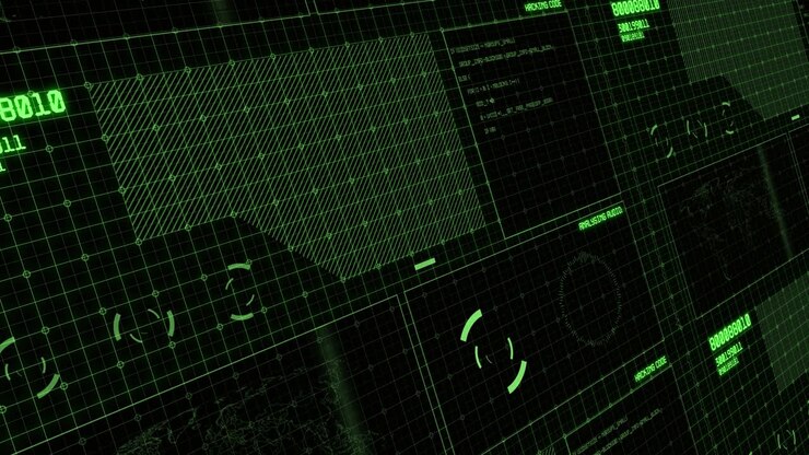 HUD Futuristic 4K UI Interface. Monochromatic visual display: aerial recon, graphs, readouts, indicators .