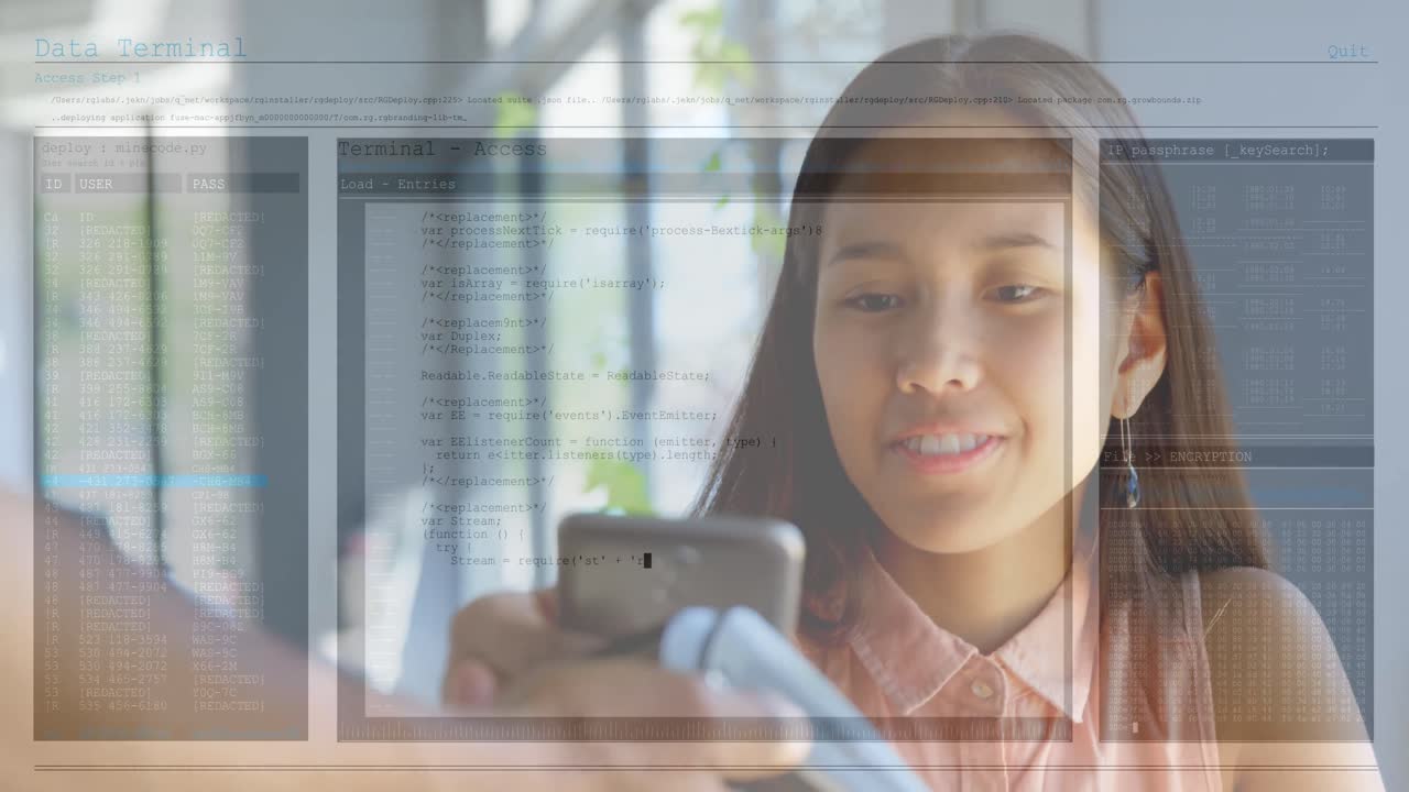Animazione di interfaccia digitale su donne birazziali che usano lo smartphone