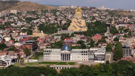 cinematic establishing shot above presidential administration of georgia, sameba.