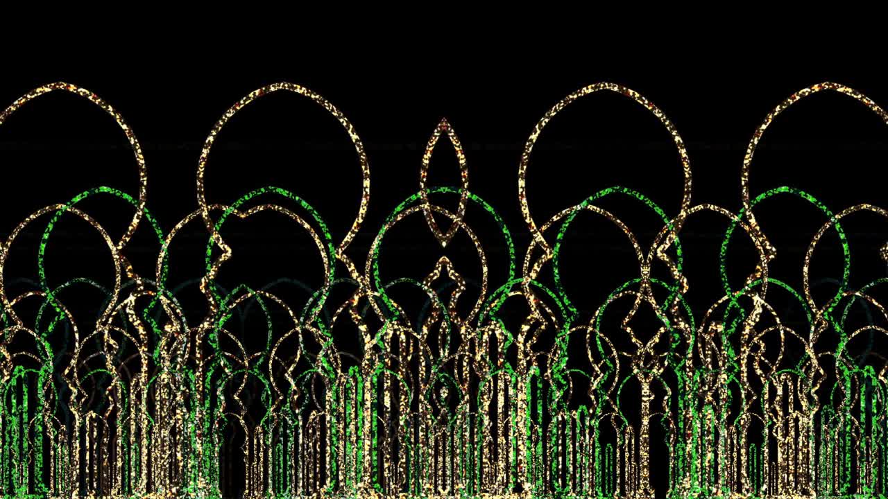 아라비아의 아치, 4k, 루프, 장식적인 반이는 가운 프레임워크, 전망에서 떠다니는, 추상적인 무대 애니메이션.