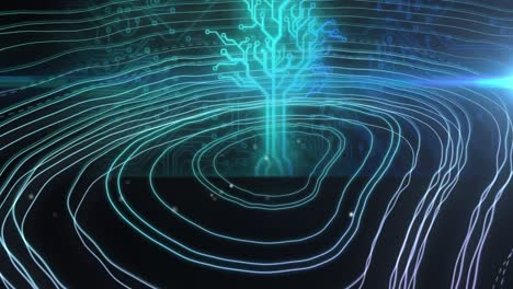 Animation-Leuchtender-Computerplatinenbäume-Und-Grüner-Linien-Im-Hintergrund