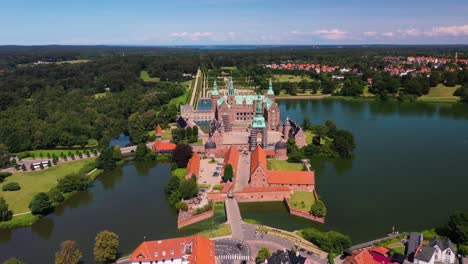 frederiksborg palace in hillerod denmark - aerial pullback