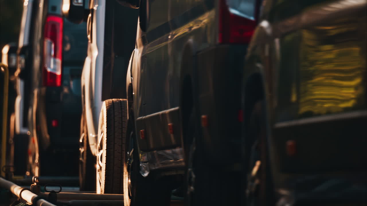 Close up of a train full minibuses moving on the rails in the south of France