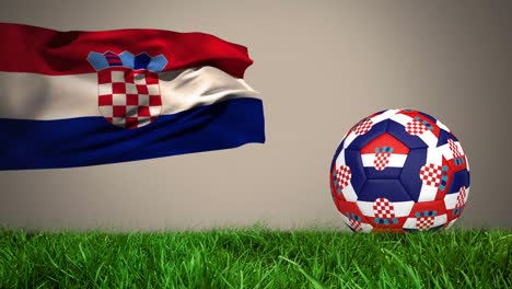 animation of flag of croatia and football over stadium