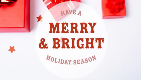 Animation-of-have-a-merry-and-bright-christmas-text-over-christmas-decorations-on-white-background