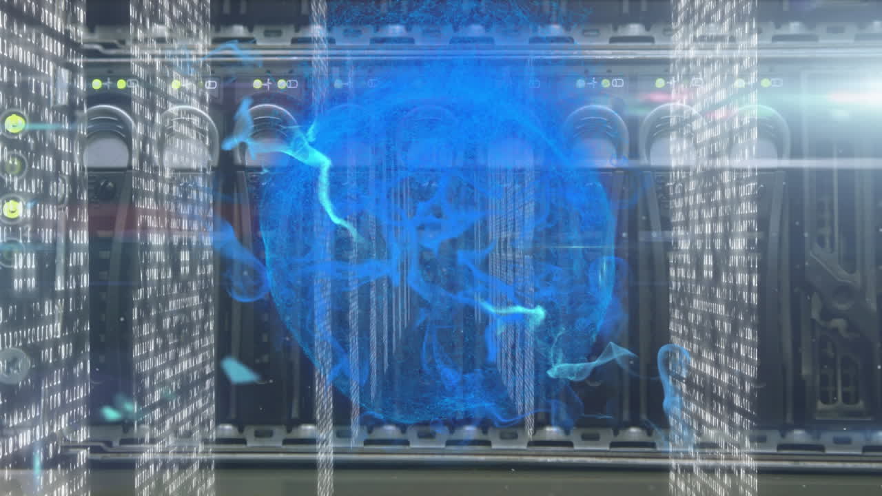 Animation of shapes and binary coding over server room