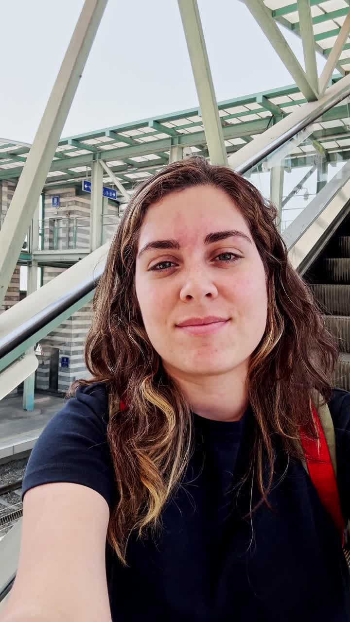Female Passenger at a Modern Transit Hub