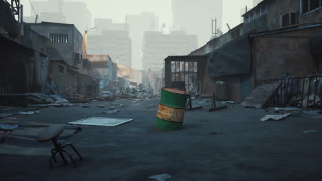 a desolate and destroyed city street in the aftermath of a catastrophic event