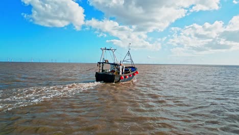 aerial video footage of a fishing trawler boat