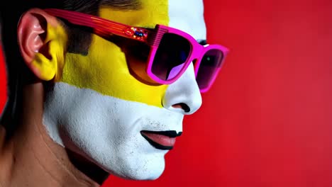 man with creative face paint and sunglasses