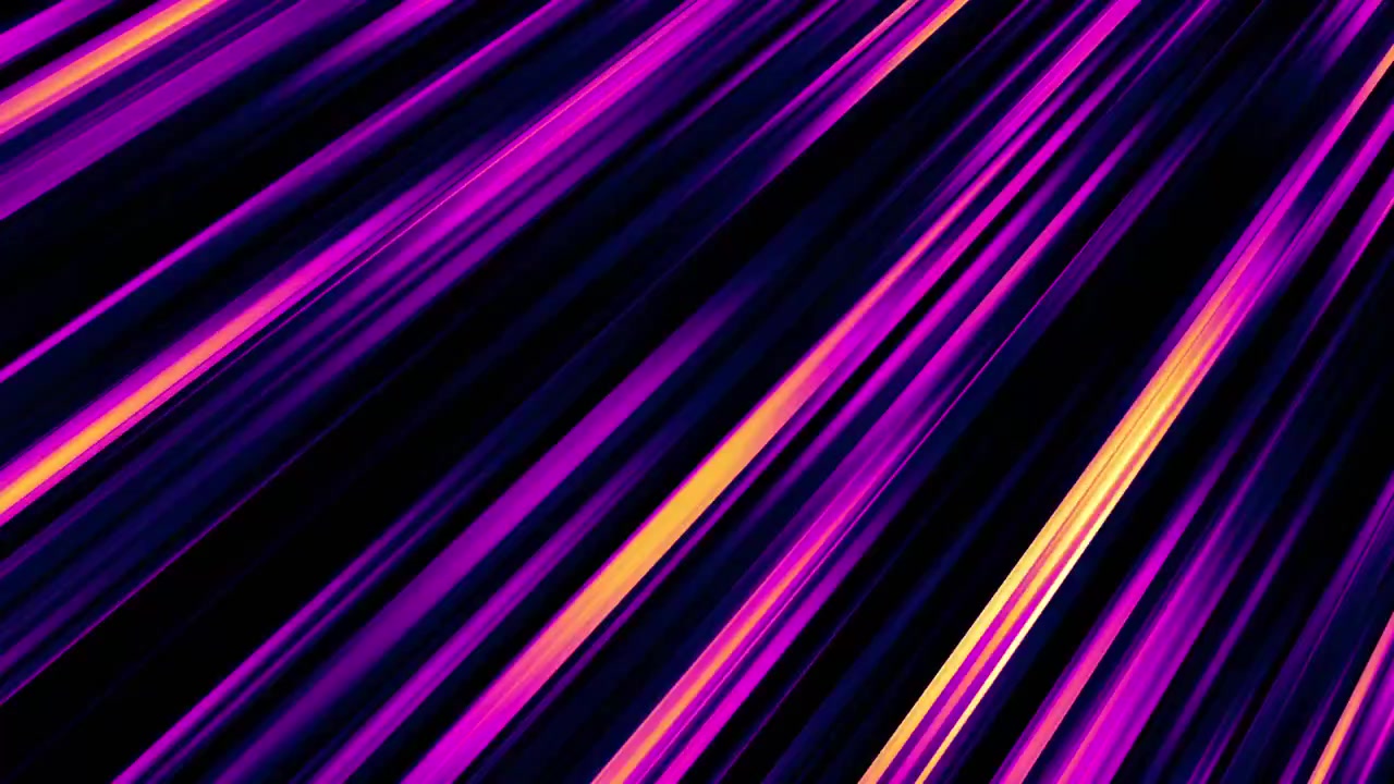 Lignes de vitesse diagonales d'anime violettes et roses se déplaçant vers la gauche sur fond noir en boucle continue
