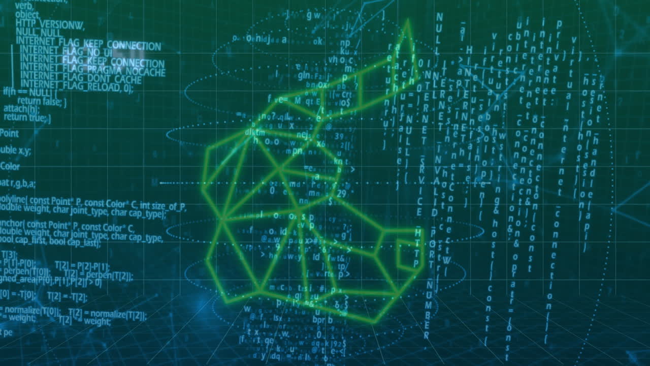 código digital e formas geométricas animação sobre programação script de fundo