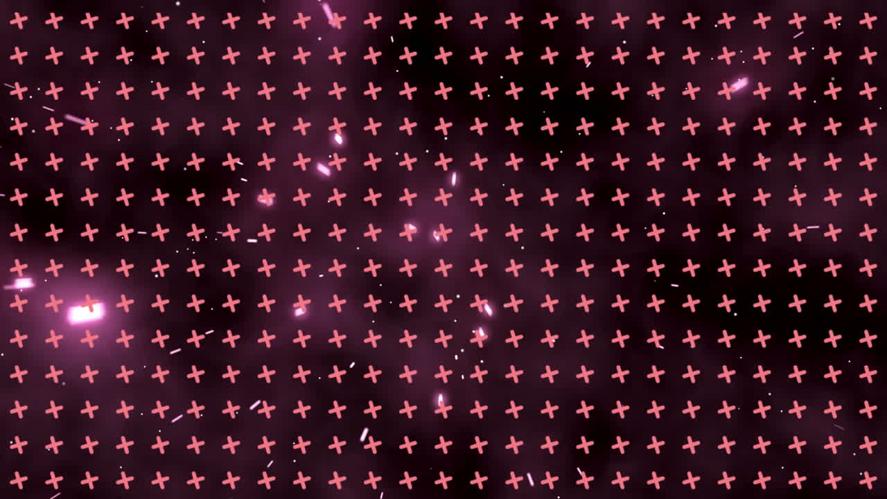 Animation of pattern with rows of spinning crosses over glowing spots
