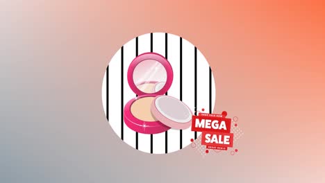 Animation-of-mega-sale-text-and-make-up-powder-on-orange-background