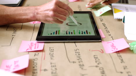 hands, tablet and team brainstorming