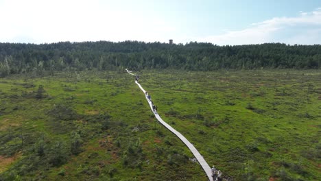 tourists walking on the rannametsa–tolkuse nature and study trail in estonia