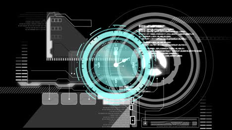 animation of clock moving over data on black background