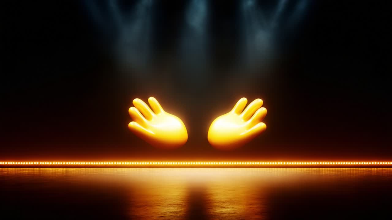 A Vibrant Display of Illuminated Hands: Captivating Visuals in a Dark Stage Setting with Dramatic Lighting and Bright Colors Enhancing the Artistic Presentation