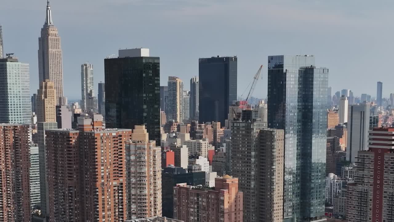 Stunning aerial view of New York skyscrapers during a clear day