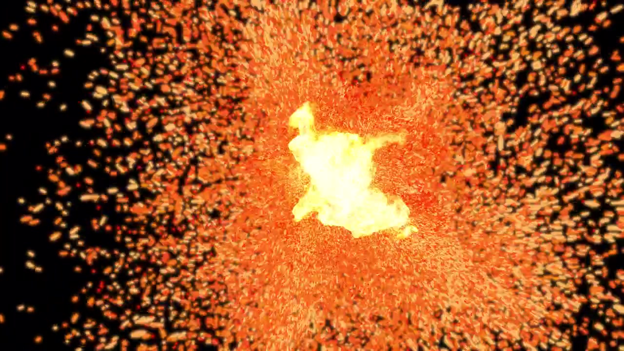 Explosion mit fliegenden Feuerpartikeln auf transparentem Hintergrund