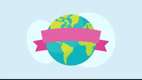 world planet earth with ribbon frame animation