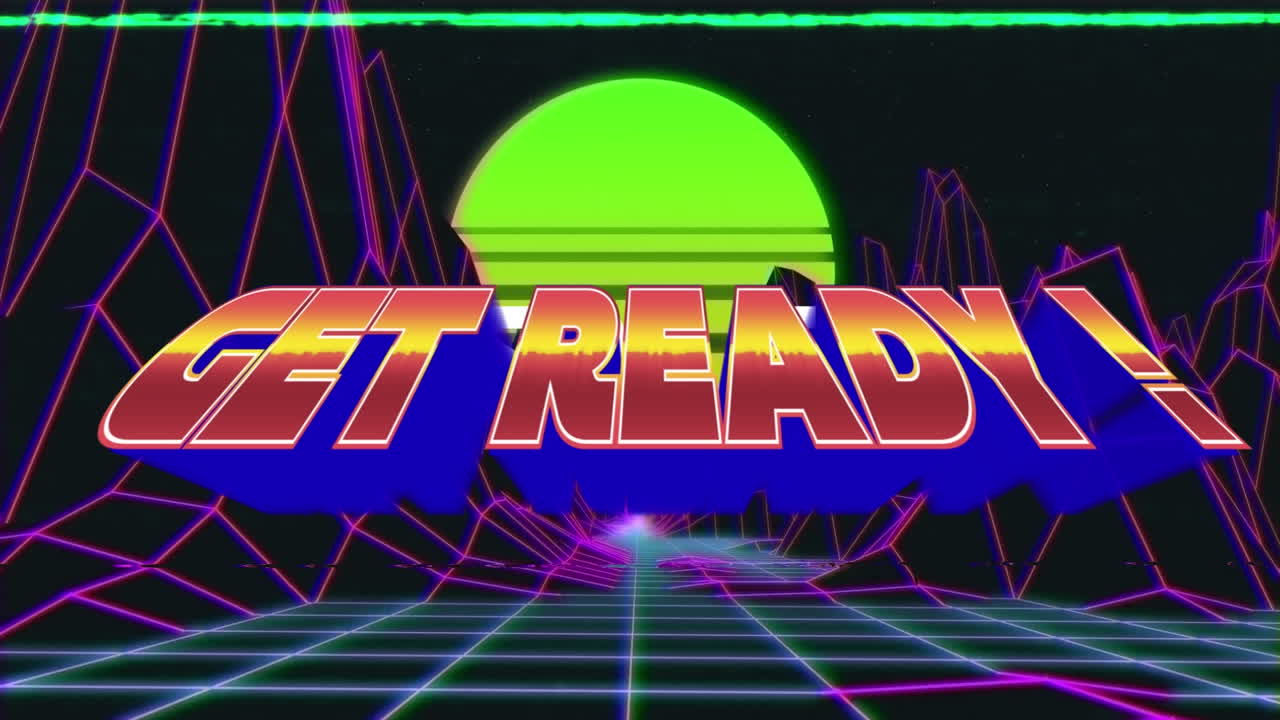 animación de prepararse sobre el patrón de neón y el fondo del metaverso