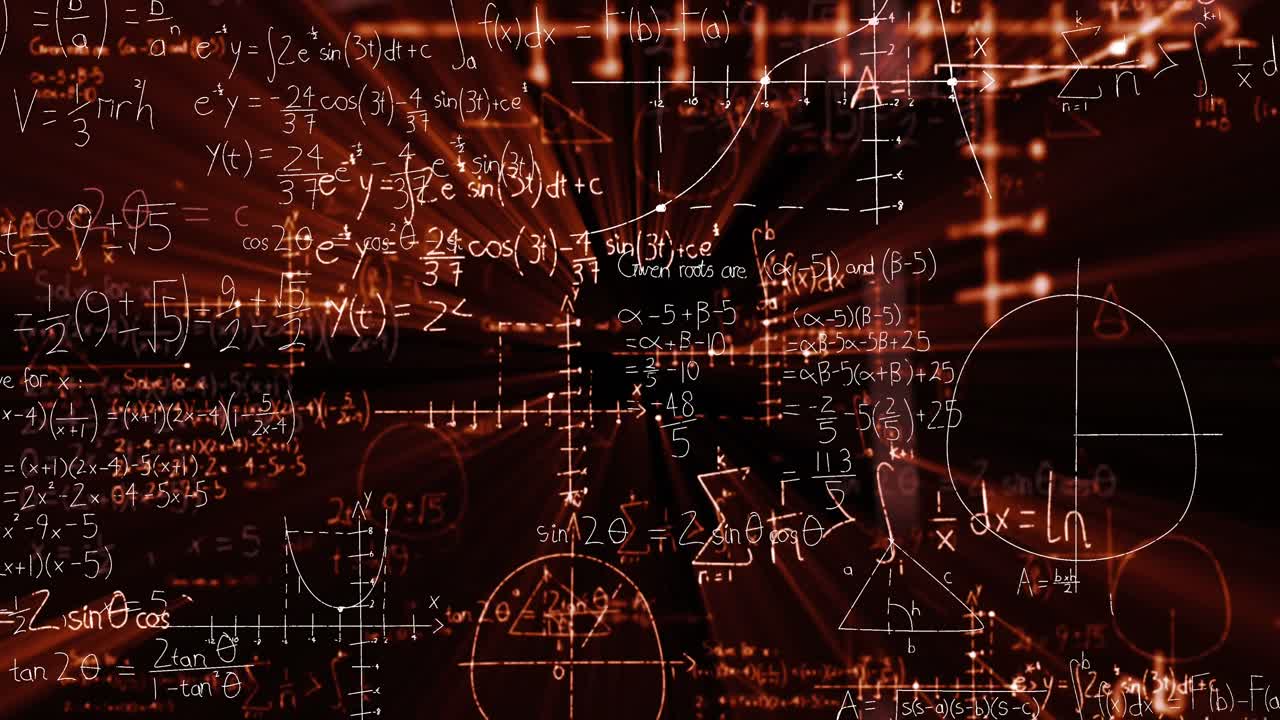 Mathematical equations floating against black background
