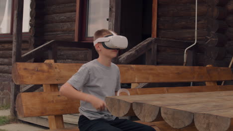 boy playing vr games outdoors