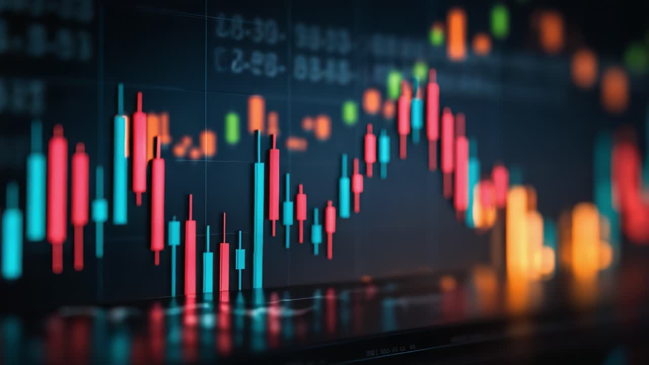 Dynamic Stock Market Analysis: Intricate Candlestick Patterns and Vibrant Color Trends Representing Financial Market Movements Over Time