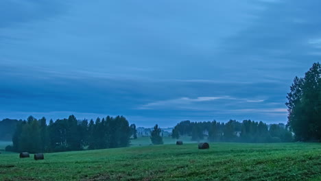 Time-lapse-of-rural-landscape-shrouded-in-morning-mist