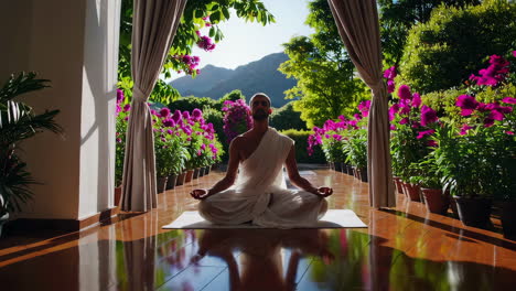 man meditating in a peaceful setting