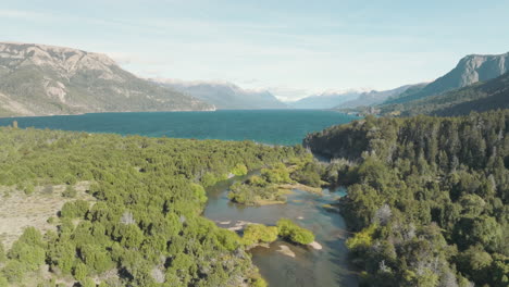 gorgeous wide angle view of a large lake at the foot of the mountain range in argentina