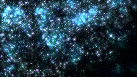 blue stars with nebula and glitters effect in dark galaxy