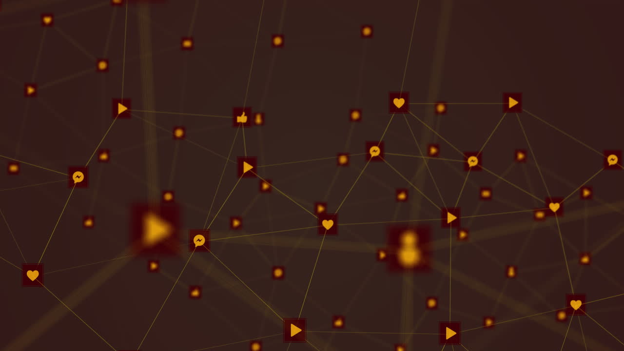 animación de la red de conexión e iconos sobre fondo gris