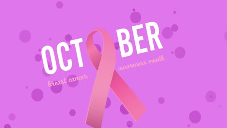 Animation-of-breast-cancer-awareness-text-and-pink-ribbon-on-purple-background